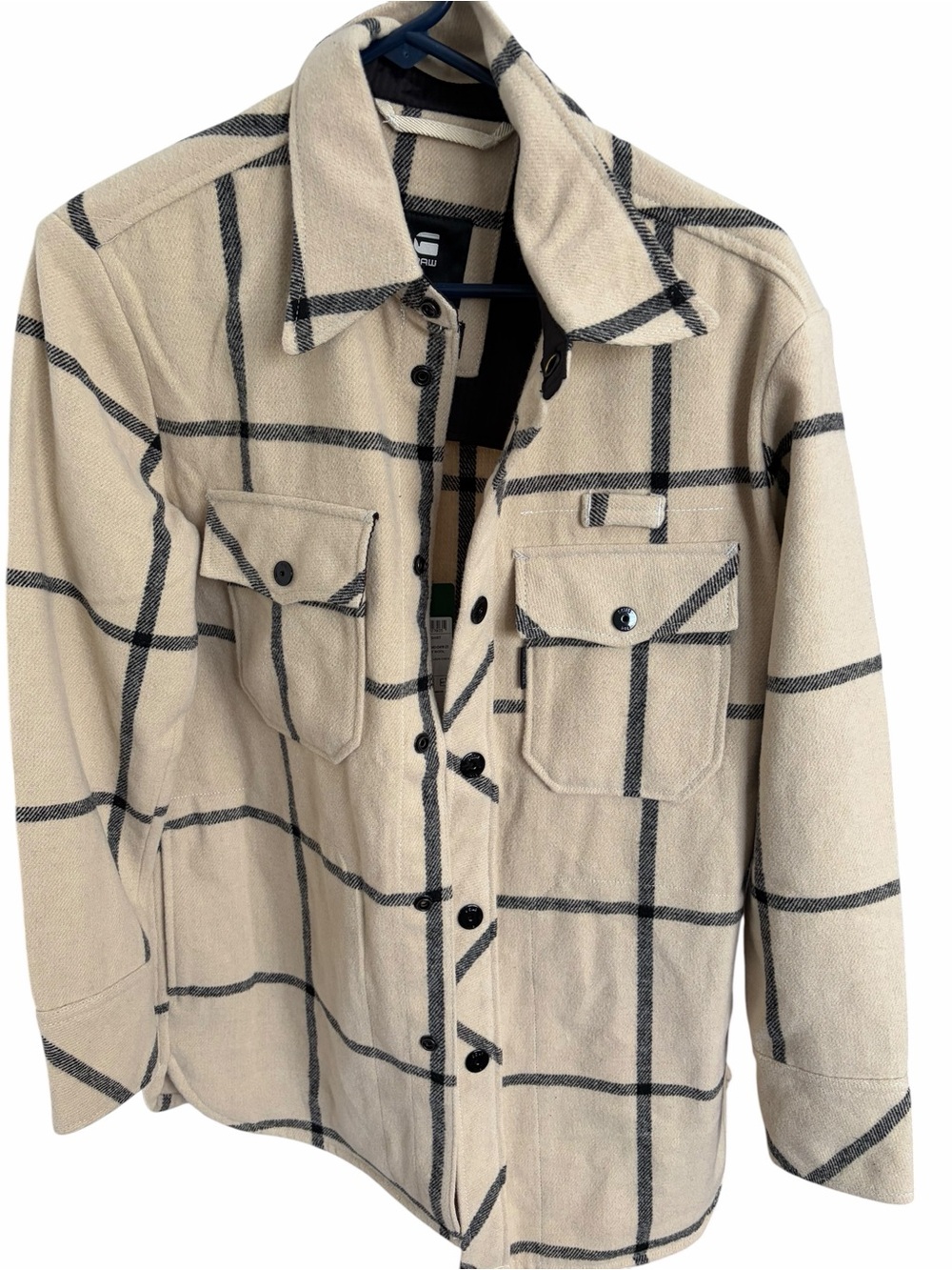 G-Star Beige Plaid Lightweight Shacket with Black Windowpane